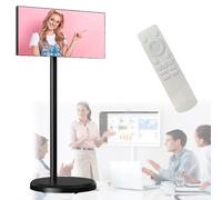 Portable Smart Screen on Wheels, 21.5-Inch Touch Monitor with 5-Hour Battery, Remote Control, Android 13, Full-Motion Mount for Streaming and Work