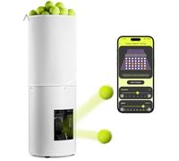 Portable Smart Tennis Ball Machine, Professional Tennis Ball Shooter via App, AI Customisable Training Modes, 130+Ball Capacity, 4hs+Battery,for all Stages Players, Coaches and Tennis Academies-White