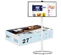 Portable Smart TV 27" with 1080P Touchscreen, Rolling TV on Wheels, Android 15, 6G RAM, 128GB Storage, 13MP Camera, WiFi 2.4/5G, Bluetooth 5.0, Full Swivel Rotation