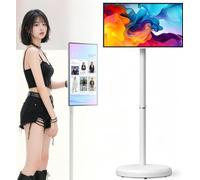 Portable Smart TV on Wheels, 23.8 Inch 1080P Touch Screen Monitor with Android 15, Wireless Movable Display, 6GB+128GB, 13MP Camera, Speaker, 8 Hour Battery, HDMI Type C for Smart Home Gym