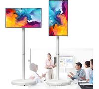 Portable Smart TV on Wheels, FHD Touch Screen Monitor, Built-in Battery, Wireless Rolling Design, 24 Inch