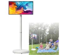 Portable Smart TV with Touchscreen Display, 21.5-Inch Rolling TV on Wheels with Android OS Built-in Battery 6000mAh Battery White-6+128G