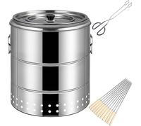 Portable Smokeless Charcoal Barbecue Grill, Stainless Steel Round Grill for Travel, Camping and Picnics, 360° All Round Roasting