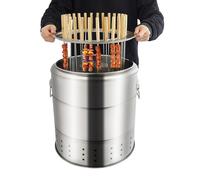 Portable Smokeless Stainless Steel Charcoal Barrel Grill Skewer Kebab Roaster Oven for Outdoor Cooking Camping BBQ and Travel