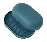 Portable Soap Dish with Lid - Leakproof Travel Soap Case for Shower - Compact Oval Container for Bathroom Sink - White PP Material 11.2cm(Dark blue)