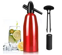 Portable Soda Maker, 1L Sparkling Water Maker Aluminum Soda Siphon, Soda Machine for Homemade Seltzer, Cocktails, Fizzy Drinks, Mojitos, Home & Bar Use, NO CO2 Cylinders Included (Red)