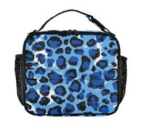 Portable Soft Bag Leakproof Lunch Box Kids Keeps Food Warm Cooler Bags for Picnic Hiking Camping Blue Leopard Print