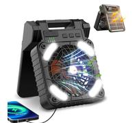 Portable Solar Fan with Lamp, Desktop Fan 8000mAh Rechargeable Personal Folding Camping Fan, 4 Speeds and 3 Timers for Outdoor Travel Fishing Power Outage