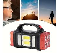 Portable Solar or Rechargeable Lights,Multi-Functional LED Camping Torch ＆ Emergency Charger,Waterproof Spotlight Searchlight Flashlight for Hiking, Night Fishing, Hunting,Various Emergencies (Red)