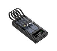 Portable Solar Power Bank with Built-in Cables, Black,White,LED Display, Solar Charging, Compact Travel Design (Black, Milliamp Hours, 30000.0)