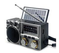 Portable Solar Radio AM FM SW Bluetooth Speaker Loud Sound Transistor Radio Bluetooth with Rechargeable Battery Solar Panel USB Charging for Emergency Support USB/TF Card Music Player (Gray)