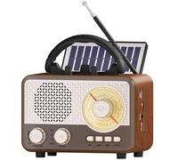 Portable Solar Radio FM/AM/SW Radio Retro Bluetooth Speaker with Phone Holder TF Card/AUX/USB Small Vintage Battery Powered&Rechargeable Radio for Outdoor,Home Decor Birthday Gifts for Women,Men,Dad