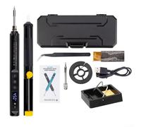 Portable Soldering Kit with Stand Tips for DIY Electronics | USB rechargeable for battery, cordless freedom, LCD temp display, 3 precision tips included, portable case