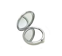 Portable Solid Color Metal Round Case Double-Side Pop-Up Pocket Makeup Mirror Silver