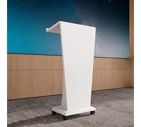 Portable Solid Wood Lectern on Wheels Waterproof Podium for Lectures & Meetings Adjustable Height Sleek White Finish Ideal for Presentations & Public Speaking
