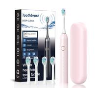 Portable Sonic Electric Toothbrush,with 4 Brush Heads,6 Modes,Built-in 2-Minute Timer,30s Reminder,Includes Travel Case,IPX7,Men's/Women's (Pink)