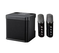 Portable Speaker BT Portable Gift Karaoke Machine with 2 No Wire Microphone Black