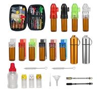Portable Spice Powder Tool Storage - 23Pcs Camping Spice Dispenser Set, Leak-Proof Small Glass Bottle Kit Bullet Snorter Bottles with Mini Funnel & Sauce Bottle, Pocket Bullet Vial for Travel, Lab