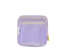 Portable Square Cosmetic Storage Bag with Zipper, Mesh, Multi-Purpose Sundries(No Handle Purple)