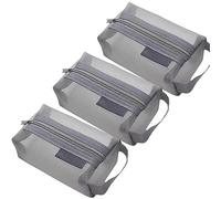 Portable Square Mesh Storage Bag, Mesh Makeup Bag with Zipper Cosmetic Bag, Small Square Coin Purse Portable Toiletry Bag (3Pcs Grey)