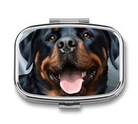 Portable Square Metal Rottweiler Dogs Tongue Head Printed Medicine Box - Durable and Waterproof Intimate Medical Companion