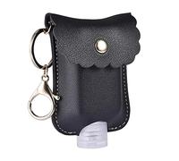 Portable Squeeze Bottle with Leather Case Keychain-Empty Leakproof Plastic Travel Bottle-Leather Keychain Holder for Hand Sanitizer-Refillable Bottle Clips-for Travel Sports Outdoor (Black)