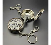 Portable Stainless Steel Ashtray with Lid,Happy Place Sign Mini Pocket Ashtray, Windproof & Odor-Proof, Smokeless Travel Ashtray for Outdoor, Car, Camping, Office
