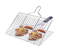 Portable Stainless Steel BBQ Grill Basket - Folding Outdoor Grill Tools for Roasting Fish Shrimp Vegetables Steak & Meat - Perfect for Camping & Tailgating