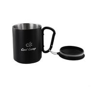 Portable Stainless Steel Coffee Cup with Secure Lid and Carabiner Handle Camping For Hiking Outdoor Water Mug with Non Slip Base and Aluminum Alloy (300ML)