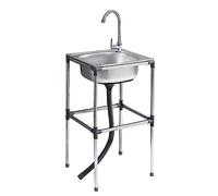 Portable Stainless Steel Commercial Sink with Faucet Free Standing Single Bowl for Outdoor/Indoor Use Perfect for Camping Laundry Backyard Garage (A 1 48x35x75cm)
