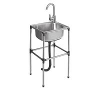 Portable Stainless Steel Commercial Sink with Faucet Free Standing Single Bowl Sink for Camping Outdoor Indoor Use Perfect for Laundry Backyard Garage 42x37x75cm