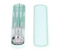 Portable Stainless Steel Cutlery Set with Fork Spoon Chopsticks, Travel Camping Utensils Set, Lightweight Reusable Tableware for Workplace School Picnic (Green Silver)