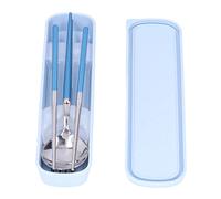 Portable Stainless Steel Cutlery Set with Fork Spoon Chopsticks, Travel Camping Utensils Set, Lightweight Reusable Tableware for Workplace School Picnic (Blue Silver)