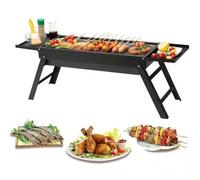 Portable Stainless Steel Folding Charcoal BBQ Grill with Expansion Trays - Compact Outdoor Barbecue for Camping, Garden, Terrace, Picnic, and Travel - Easy Setup, Heat-Resistant Design