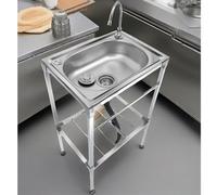 Portable Stainless Steel Kitchen Sink - Free Standing Single Bowl with Tap Ideal for Camping Garages Garden Barbecues Commercial Vanity Room (83x35x48cm)