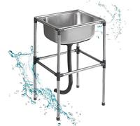 Portable Stainless Steel Kitchen Sink, Freestanding Single Bowl for Bar, Restaurant, Laundry & Home Use, Outdoor Sink (37 x 31 x 60 cm) - Durable & Versatile