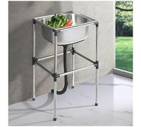 Portable Stainless Steel Kitchen Sink, Freestanding Single Bowl for Bar, Restaurant, Laundry & Home Use, Outdoor Sink (37 x 31 x 60 cm) - Durable & Versatile