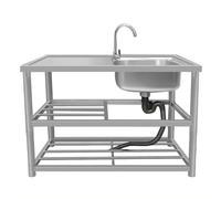 Portable Stainless Steel Kitchen Sink - Freestanding Single Bowl Utility Sink with Hot and Cold Water Taps for Home and Catering (Type B 1)