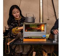Portable Stainless Steel Log Burner Cooker Firepit with Chimney and Jack, for camping garden shed outdoors
