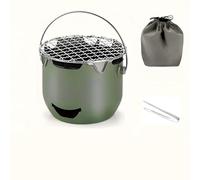 Portable Stainless Steel Mini Charcoal Grill,Tea Stove, 2-in-1 Outdoor Camping BBQ Pit for Picnic,Garden,Backyard,and Travel,Compact Carbon Fire Burner for Roasting Meat,Boiling Tea,Heating. (green)