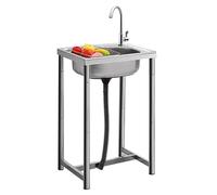 Portable Stainless Steel Outdoor Sink Commercial Utility Sink with Tap Free Standing Single Bowl Wash Basin for Kitchen Bar Restaurant Backyard & Garden (42x37x75cm)