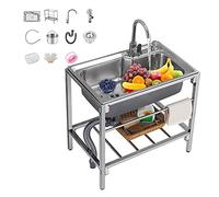 Portable Stainless Steel Sink for Garden & Home Single Trough Design Easy Install & Clean Durable Kitchen Sink with Taps Ideal for Outdoor Bar Units
