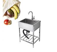 Portable Stainless Steel Utility Sink Station - Outdoor & Indoor Use, Free Standing with Faucet Drain Strainer, Ideal for Kitchen, Garage, Laundry, Farmhouse, Restaurant, Shop
