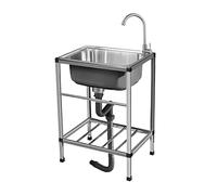 Portable Stainless Steel Utility Sink with Storage Shelf and Faucet for Outdoor Camping, Garden, Garage, Farmhouse, Backyard Washing Solutions