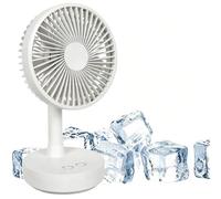Portable Stand Oscillating Fan & Desk Fan - 2000mah Battery Operated USB Rechargeable Small Fan with 4 Speed Settings, 7 Blades Turbo Wind, Quiet Table Fan Standing Fan for Rome Office Camping (White)