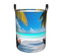 Portable storage basket with handle, Maldives Holidays bedroom clothes laundry basket, round single layer laundry basket
