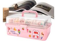 Portable Storage Organizer - Handled Pink Box, Clear Multi Layer Container with Secure Lid, Versatile Stationery & Medicine Holder with Durable Build, Student Travel Storage for School Home Office