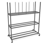 Portable Storage Rack with Caster Wheels, Black Iron Display Cart for Warehouse & Factory, Holds 10-28 Boxes, Size 35x50x90cm