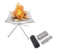 Portable Stove Rack Outdoor BBQ Bonfire Rack Portable Camping Fire Pit Grill Stainless Steel Mesh Fire Pit Wood Stove Stand Foldable Fire Frame Rack(M)