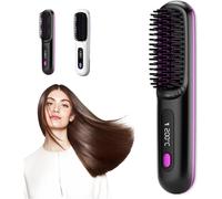 Portable Straightener Brush - GoBrush PRO, Go Brush Pro Numoya Straightener Rechargeable & Cordless Mini Hair Straightener Comb (Black)